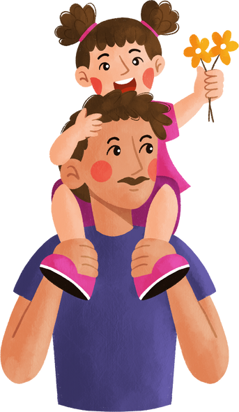Dad Carrying Daughter on His Shoulder Watercolor Illustration